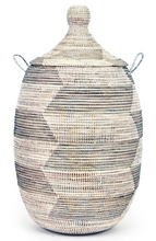 Load image into Gallery viewer, Prayer Mat Hamper Storage Basket - Silver and White - Fair Trade- Eco-Friendly - Give Back Goods

