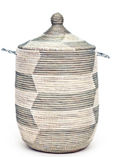 Load image into Gallery viewer, Prayer Mat Hamper Storage Basket - Silver and White - Fair Trade- Eco-Friendly - Give Back Goods

