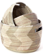 Load image into Gallery viewer, Set of Three Handwoven Cattail Silver Zig Zag Nesting Baskets, Fair Trade - Give Back Goods
