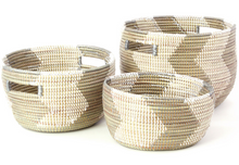 Load image into Gallery viewer, Set of Three Handwoven Cattail Silver Zig Zag Nesting Baskets, Fair Trade - Give Back Goods
