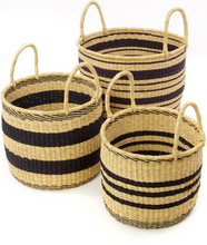 Load image into Gallery viewer, 3 Handwoven Striped Elephant Grass Nesting Baskets, Fair Trade, Eco-Friendly - Give Back Goods
