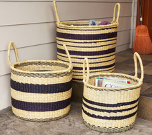 Load image into Gallery viewer, 3 Handwoven Striped Elephant Grass Nesting Baskets, Fair Trade, Eco-Friendly - Give Back Goods
