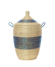 Load image into Gallery viewer, Set of Three Handwoven Cattail Blue &amp; Cream Bath Hamper Baskets, Fair Trade - Give Back Goods
