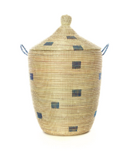 Load image into Gallery viewer, Set of Three Handwoven Cattail Blue &amp; Cream Bath Hamper Baskets, Fair Trade - Give Back Goods
