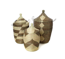 Load image into Gallery viewer, Set of Three Handwoven Black &amp; Beige Hamper Baskets, Fair Trade - Give Back Goods
