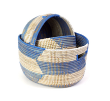 Load image into Gallery viewer, Set of Three Handwoven Blue &amp; Natural Nesting Baskets, Fair Trade - Give Back Goods
