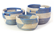 Load image into Gallery viewer, Set of Three Handwoven Blue &amp; Natural Nesting Baskets, Fair Trade - Give Back Goods
