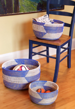 Load image into Gallery viewer, Set of Three Handwoven Blue &amp; Natural Nesting Baskets, Fair Trade - Give Back Goods
