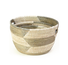 Load image into Gallery viewer, Set of 3 Handwoven Silver Herringbone Nesting Sewing Baskets- Fair Trade, Educates Artisans- Eco-Friendly - Give Back Goods
