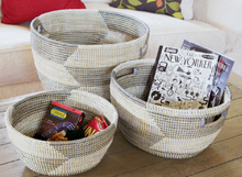 Load image into Gallery viewer, Set of 3 Handwoven Silver Herringbone Nesting Sewing Baskets- Fair Trade, Educates Artisans- Eco-Friendly - Give Back Goods
