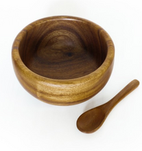 Load image into Gallery viewer, Set of 4- Acacia Wood 6" "Smoothie" Bowl &amp; Spoon- Fair Trade and Sustainably Harvested - Give Back Goods
