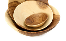 Load image into Gallery viewer, Set of 3 Size 5"-10"-13"- Hand Carved Muzumina Wood Salad &amp; Chip Bowls- Fair Trade- Sustainable - Give Back Goods
