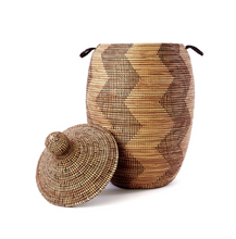 Load image into Gallery viewer, Extra Large Handwoven cattails Brown Black Zig Zag Hamper Storage Basket, Fair Trade - Give Back Goods
