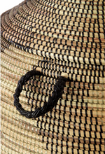 Load image into Gallery viewer, Extra Large Handwoven cattails Brown Black Zig Zag Hamper Storage Basket, Fair Trade - Give Back Goods
