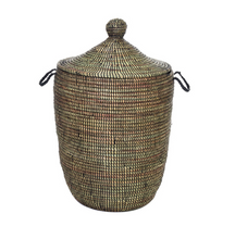 Load image into Gallery viewer, Black Decorative Handwoven Cattail Hamper Basket, Fair Trade - Give Back Goods
