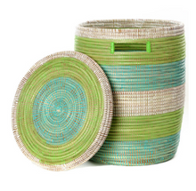 Load image into Gallery viewer, Aqua Green &amp; White Hamper Laundry Storage Basket- Fair Trade, Eco-Friendly - Give Back Goods
