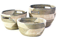 Load image into Gallery viewer, Set of 3 Handwoven Silver Herringbone Nesting Sewing Baskets- Fair Trade, Educates Artisans- Eco-Friendly - Give Back Goods
