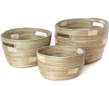 Load image into Gallery viewer, Set of 3 Handmade Grey Pixel Nesting Sewing Baskets, Fair Trade, Eco-Friendly - Give Back Goods
