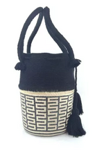Load image into Gallery viewer, Wayuu Basket Bag, Fair Trade, one of a kind, Hand Crafted, Black &amp; Natural - Give Back Goods

