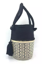Load image into Gallery viewer, Wayuu Basket Bag, Fair Trade, one of a kind, Hand Crafted, Black &amp; Natural - Give Back Goods
