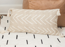 Load image into Gallery viewer, 12" x 24" Beige Tassel Mud Cloth Lumbar Pillow, Eco-Friendly, Fair Trade - Give Back Goods
