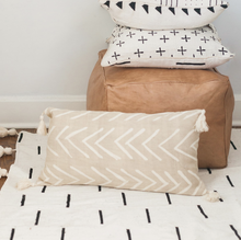 Load image into Gallery viewer, 12" x 24" Beige Tassel Mud Cloth Lumbar Pillow, Eco-Friendly, Fair Trade - Give Back Goods
