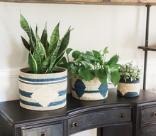 Load image into Gallery viewer, Hand-Woven Raffia Baskets, Natural &amp; Navy, Eco-Friendly, Fair Trade - Give Back Goods
