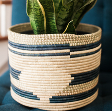 Load image into Gallery viewer, Hand-Woven Raffia Baskets, Natural &amp; Navy, Eco-Friendly, Fair Trade - Give Back Goods
