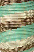 Load image into Gallery viewer, Handwoven Cattail Stalks Hamper Storage Basket, Aqua &amp; Natural Brown, Fair Trade - Give Back Goods
