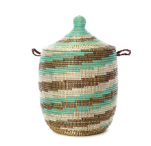 Load image into Gallery viewer, Handwoven Cattail Stalks Hamper Storage Basket, Aqua &amp; Natural Brown, Fair Trade - Give Back Goods
