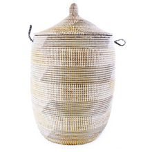 Load image into Gallery viewer, African Handwoven Hamper Storage Basket, Grey and Cream, Fair Trade, Eco-Friendly - Give Back Goods
