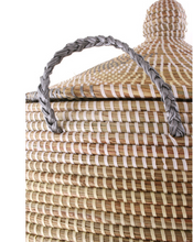 Load image into Gallery viewer, African Handwoven Hamper Storage Basket, Grey and Cream, Fair Trade, Eco-Friendly - Give Back Goods
