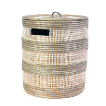 Load image into Gallery viewer, Silver and White Handwoven Cattail Hamper Laundry Storage Basket, Fair Trade - Give Back Goods
