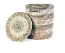 Load image into Gallery viewer, Silver and White Handwoven Cattail Hamper Laundry Storage Basket, Fair Trade - Give Back Goods
