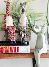 Load image into Gallery viewer, Hand Carved Sitting Giraffe, Zebra &amp; Elephant Set, 10% helps animal conservation in Africa! - Give Back Goods
