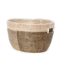 Load image into Gallery viewer, Set of Three Handwoven Brown &amp; White Nesting Sewing Baskets, Fair Trade - Give Back Goods
