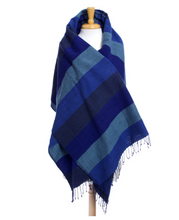 Load image into Gallery viewer, Ethiopian Blue, Grey &amp; Black Cotton Throw, Wrap or Tablecloth, Fair Trade, Employs Artisans, Eco-Friendly - Give Back Goods

