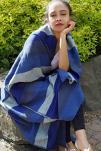Load image into Gallery viewer, Ethiopian Blue, Grey &amp; Black Cotton Throw, Wrap or Tablecloth, Fair Trade, Employs Artisans, Eco-Friendly - Give Back Goods
