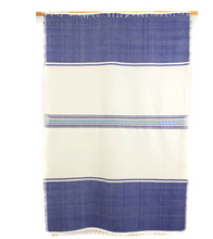 Load image into Gallery viewer, Ethiopian Blue &amp; Cream Cotton Blanket or Tablecloth, Fair Trade, Employs Artisans, Eco-Friendly - Give Back Goods
