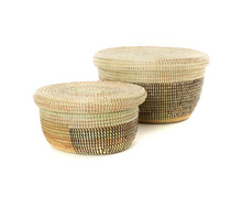 Load image into Gallery viewer, Set of 2 Handwoven Black, Cream &amp; Gold Nesting Sewing Baskets, Fair Trade, Eco-Friendly - Give Back Goods

