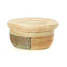 Load image into Gallery viewer, Set of 2 Handwoven Black, Cream &amp; Gold Nesting Sewing Baskets, Fair Trade, Eco-Friendly - Give Back Goods
