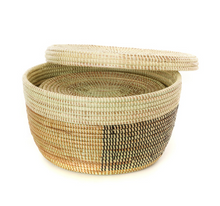 Load image into Gallery viewer, Set of 2 Handwoven Black, Cream &amp; Gold Nesting Sewing Baskets, Fair Trade, Eco-Friendly - Give Back Goods
