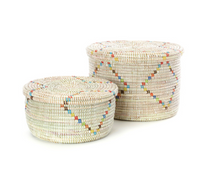 Load image into Gallery viewer, Set Of 2 White Rainbow Diamond Handwoven African Cattail Decorative Storage Basket Decoration For Home Lovers

