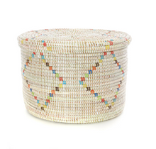 Load image into Gallery viewer, Set Of 2 White Rainbow Diamond Handwoven African Cattail Decorative Storage Basket Decoration For Home Lovers

