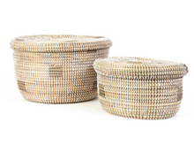 Load image into Gallery viewer, 2 White Oval Pixel Handwoven African Cattail Decorative Storage Basket Decoration For Home Lovers
