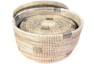 2 White Oval Pixel Handwoven African Cattail Decorative Storage Basket Decoration For Home Lovers