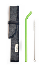 Load image into Gallery viewer, SIngle Bent Glass Straw Set in Sleeve with brush (lots of colors) - Give Back Goods
