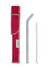 Load image into Gallery viewer, SIngle Bent Glass Straw Set in Sleeve with brush (lots of colors) - Give Back Goods
