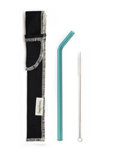 Load image into Gallery viewer, SIngle Bent Glass Straw Set in Sleeve with brush (lots of colors) - Give Back Goods
