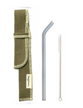 Load image into Gallery viewer, SIngle Bent Glass Straw Set in Sleeve with brush (lots of colors) - Give Back Goods
